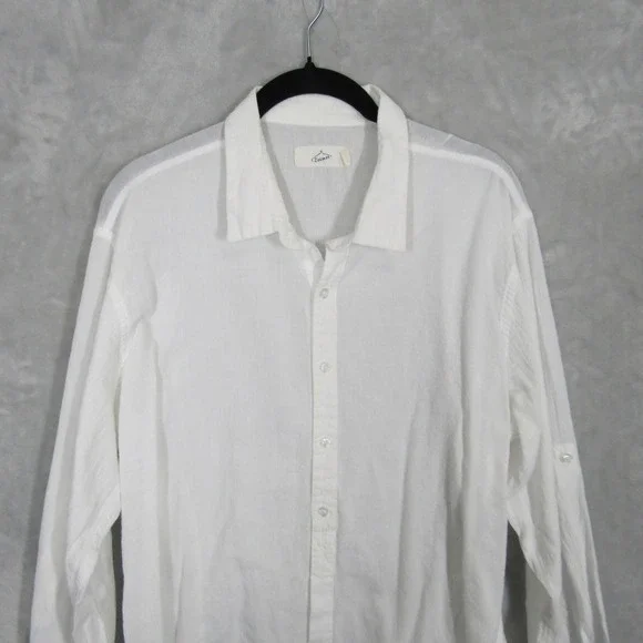 Zecmos Mens XL White Long Sleeve Button Down Shirt Roll Tab Casual - Picture 2 of 9